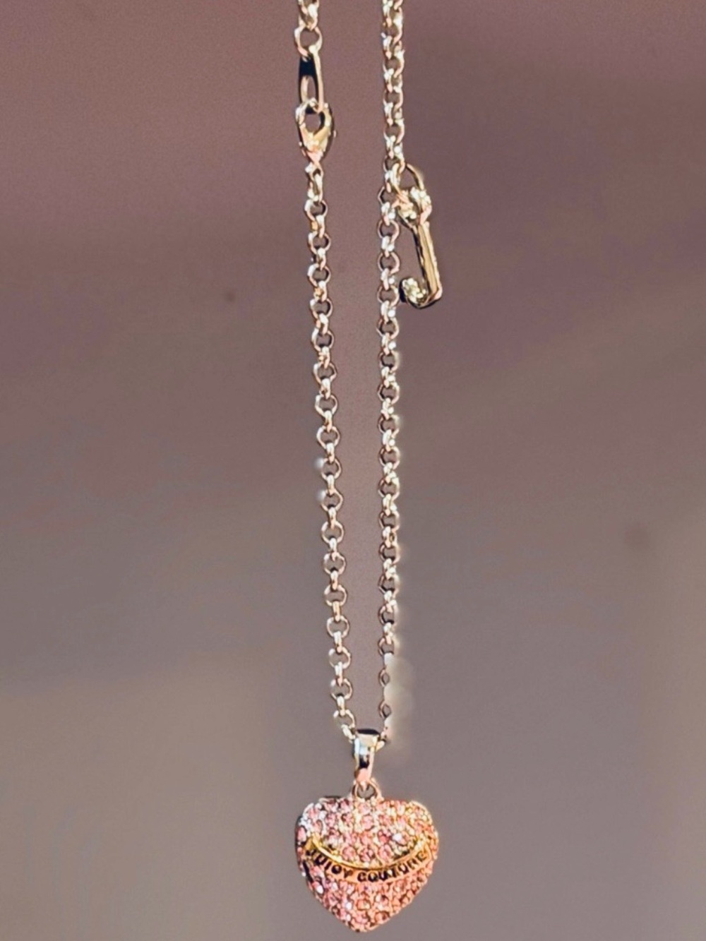 Juicy Couture Pink Pavé Heart Pendant Necklace NIP